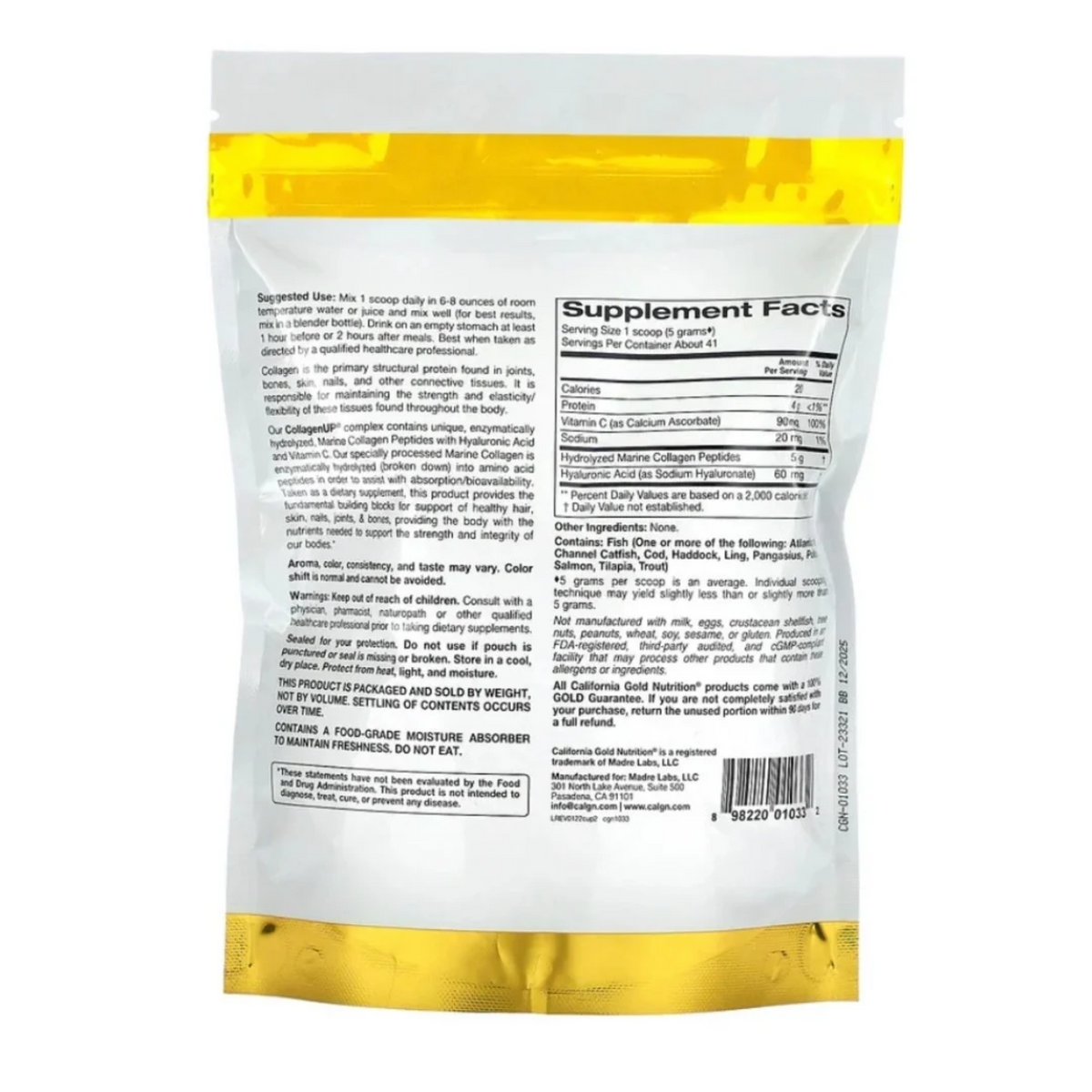Collagen UP Peptides de collagène d’origine marine + Acide hyaluronique +Vitamine C 464