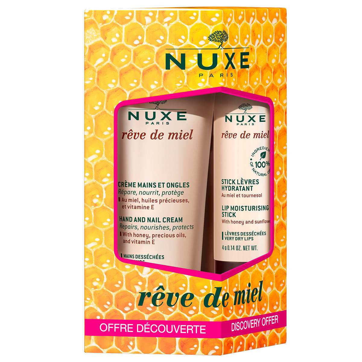 NUXE Rêve de Miel Hand Cream 30ml + Rêve de Miel Lip Stick 4g DUO