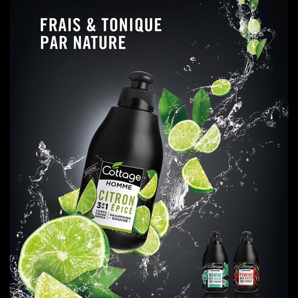 Cottage Shampoing Douche - Citron Épicée Fresh Effect 3 en 1 - 250ml