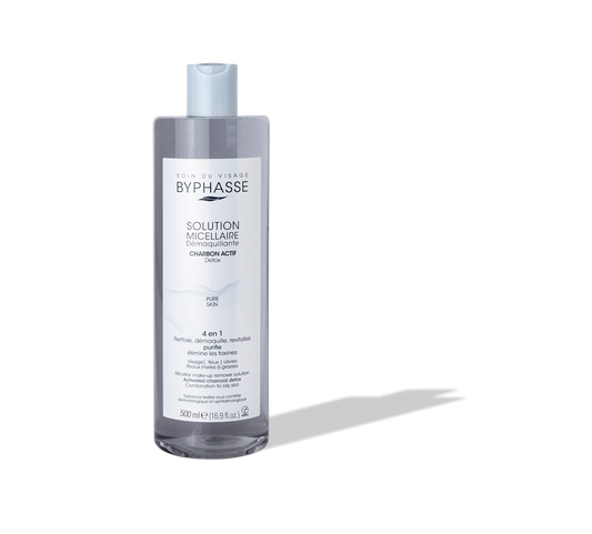BYPHASSE SOLUTION MICELLAIRE DÉMAQUILLANTE AU CHARBON ACTIF 500ML