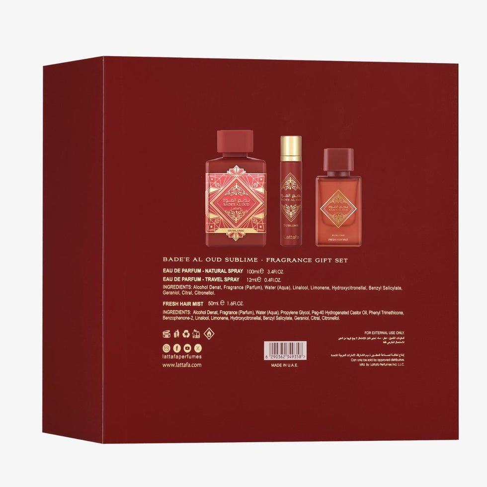 Coffret Cadeau Lattafa – Badee Al Oud Sublime 100 ml – 12 ml – Hair Mist