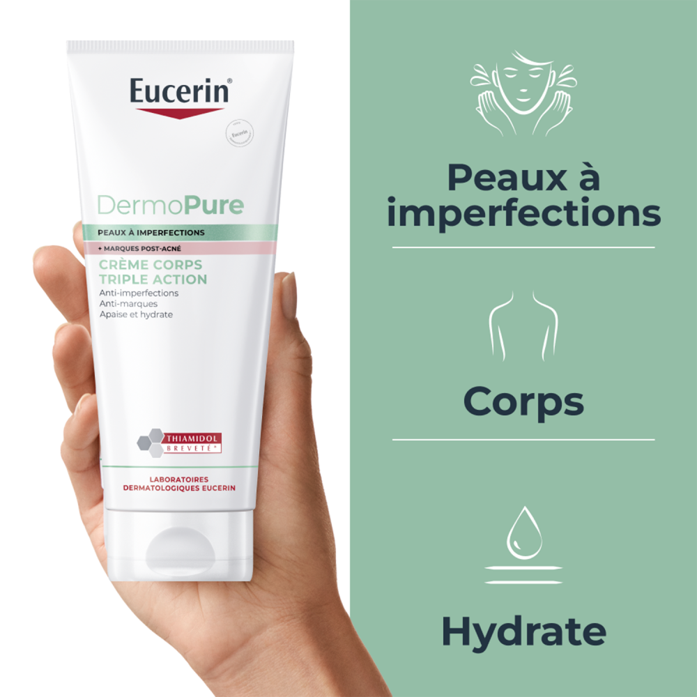 Eucerin DermoPure Crème Corps Triple Action Peau à Imperfections + Marques Post-Acné 200 ml