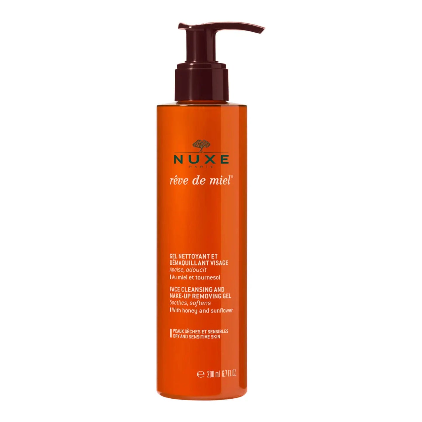 NUXE Gel nettoyant et démaquillant visage, Rêve de Miel 200 ml