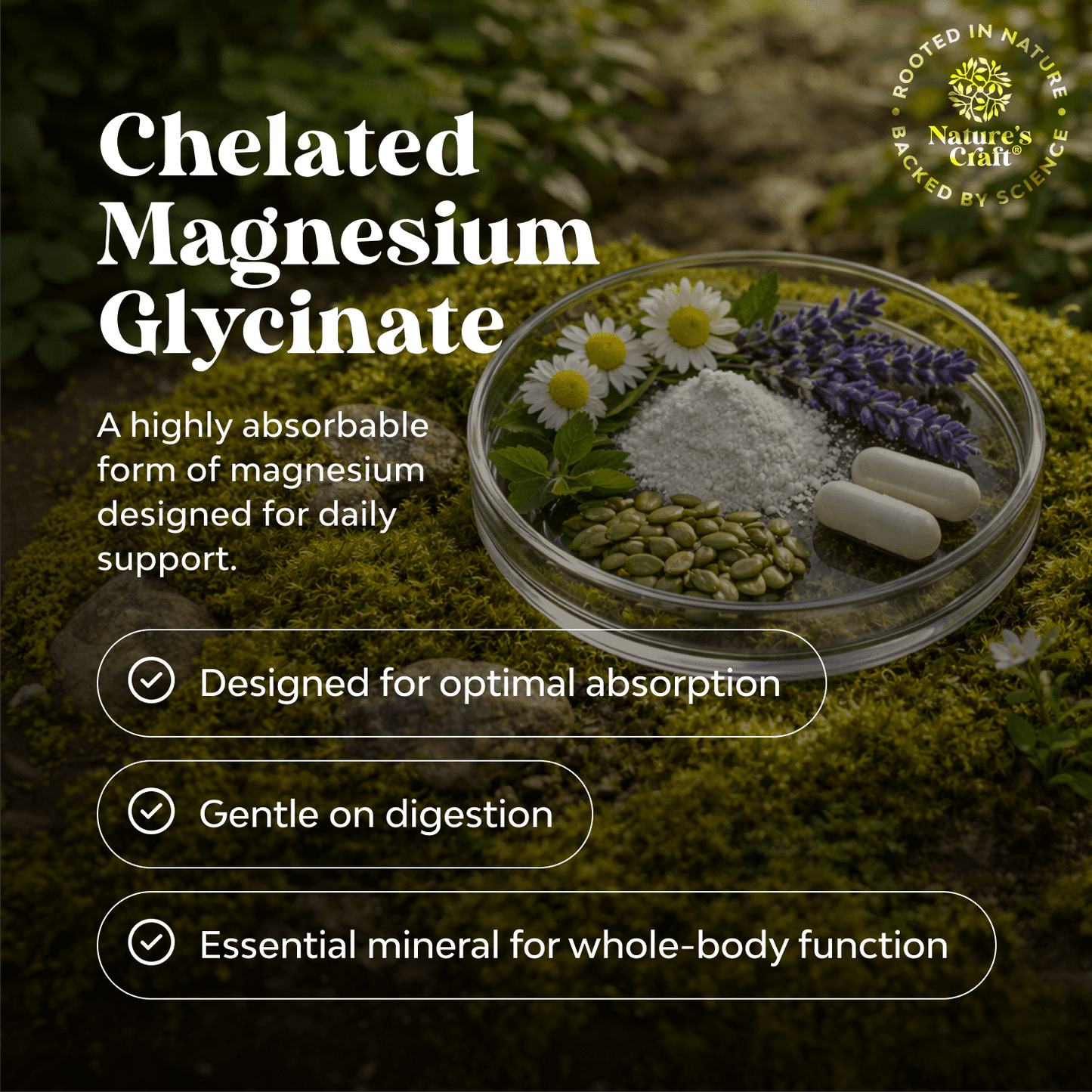 Nature's Craft Magnesium Glycinate Daily Minerals – Sleep Support & Bone Health – 180 Capsules