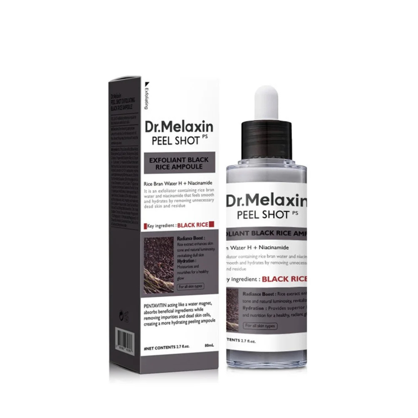 Dr.Melaxin Peel Shot PS  Ampoule Exfoliante au Riz Noir & Niacinamide 80ml