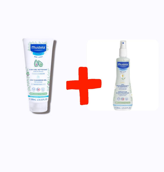 MUSTELA 2 EN 1 GEL NETTOYANT + EAU RAFRAICHISSANTE ET COIFFANTE