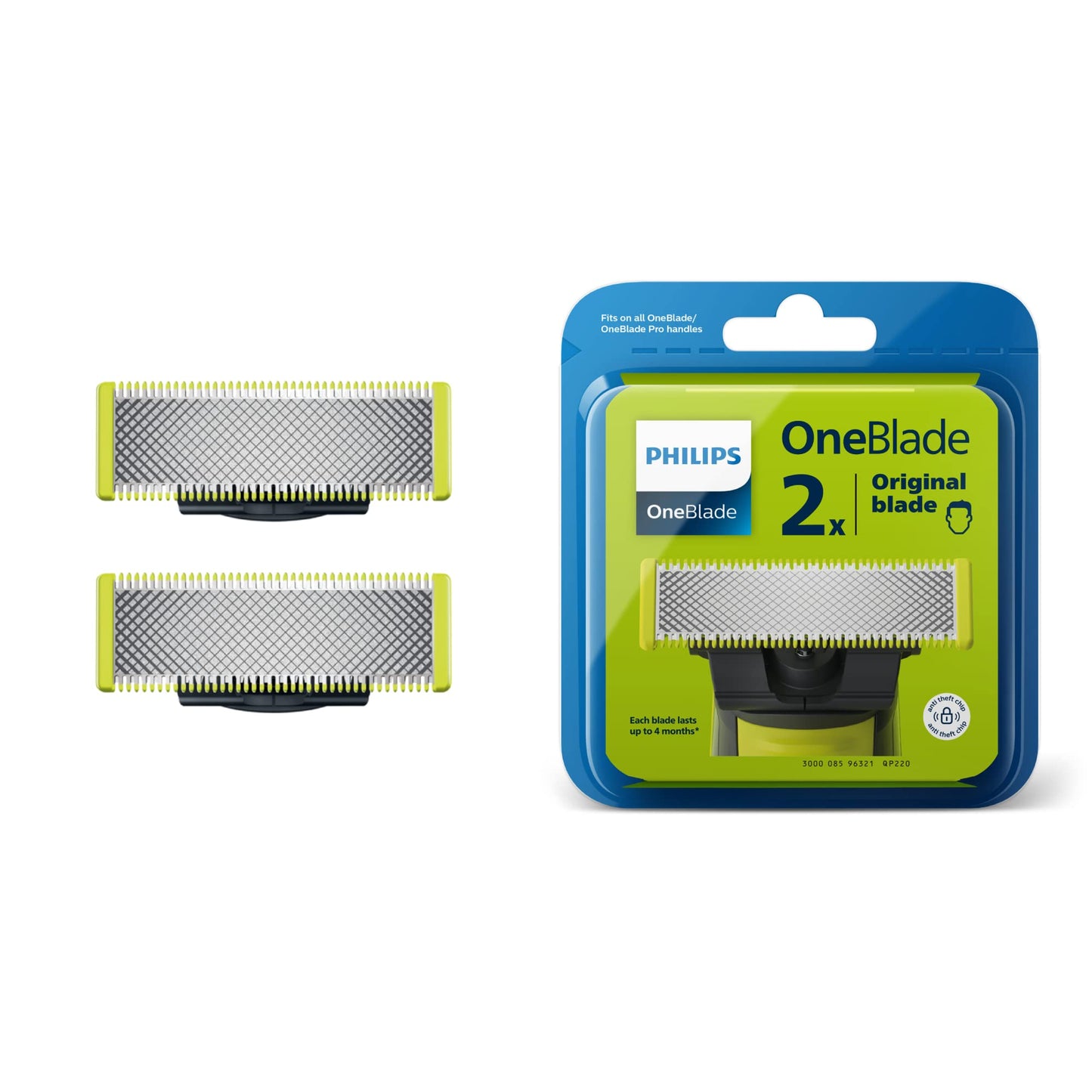 Lames de rechange Philips QP220/50 pour rasoir OneBlade - Pack de 2 - Noir