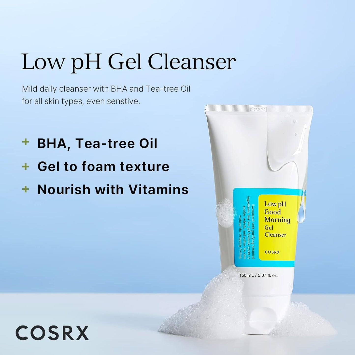 COSRX Low pH Good Morning Gel Cleanser - Gentle Daily Cleanser for Sensitive Skin 150ml