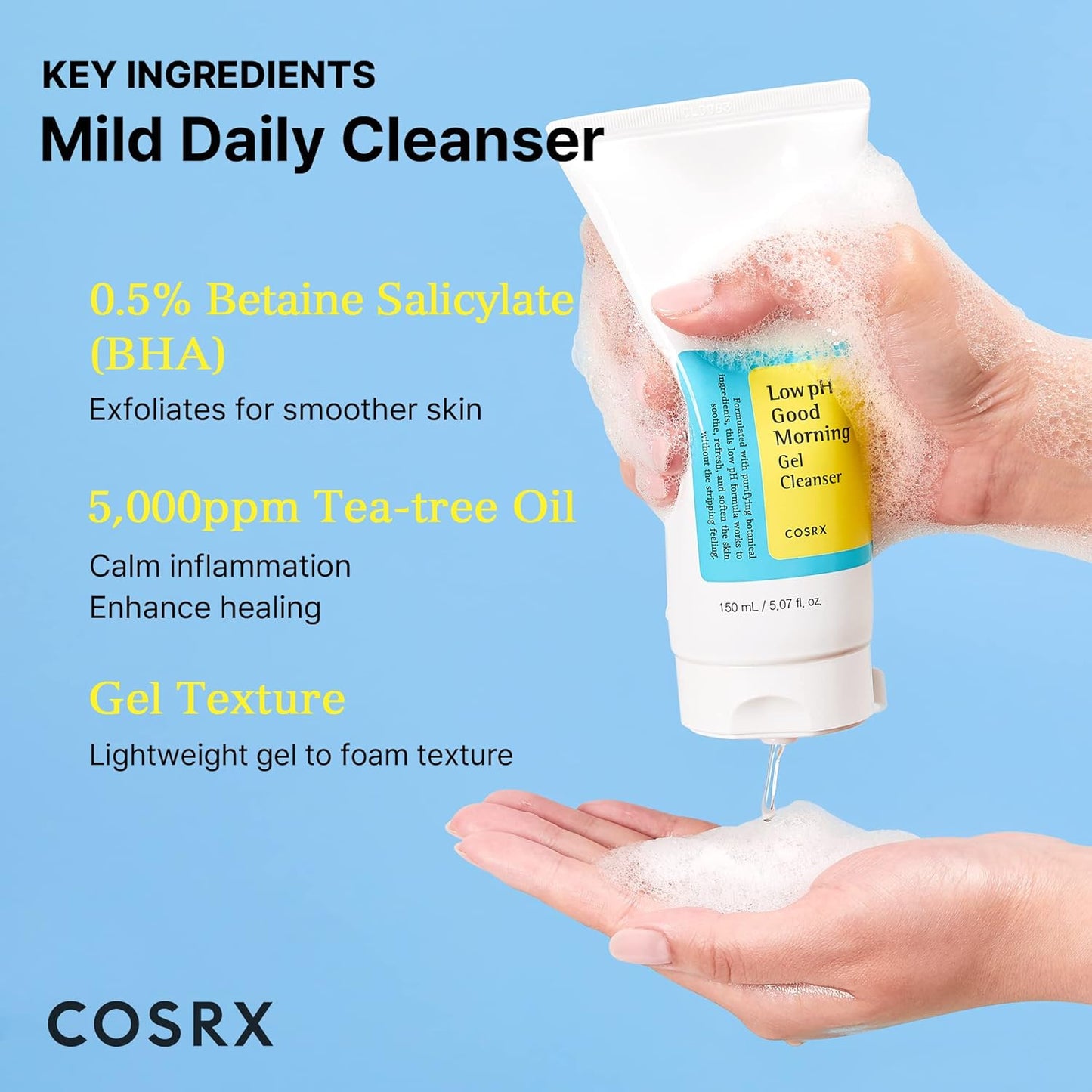 COSRX Low pH Good Morning Gel Cleanser - Gentle Daily Cleanser for Sensitive Skin 150ml