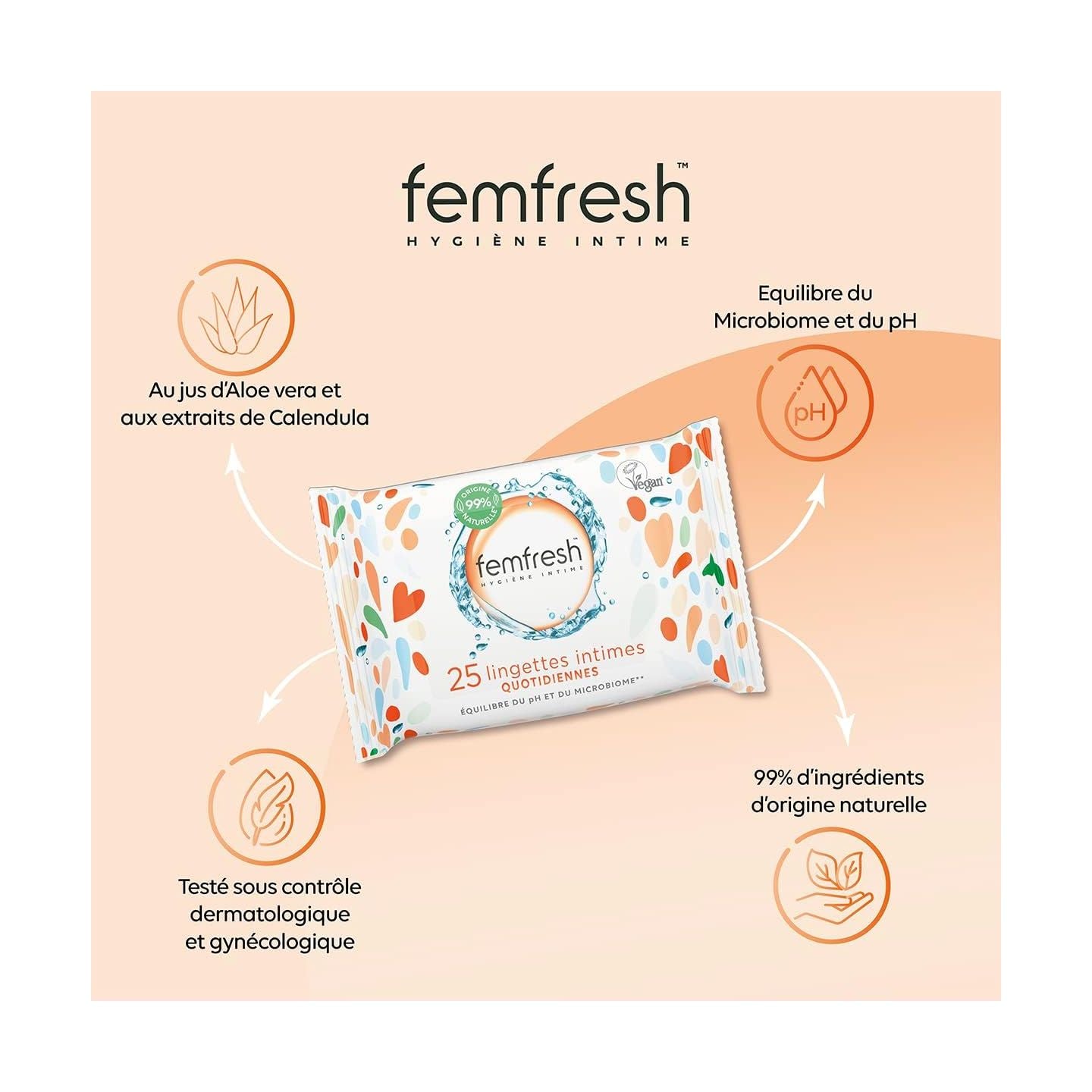 Femfresh Lingettes Intimes Quotidiennes 25 Lingettes