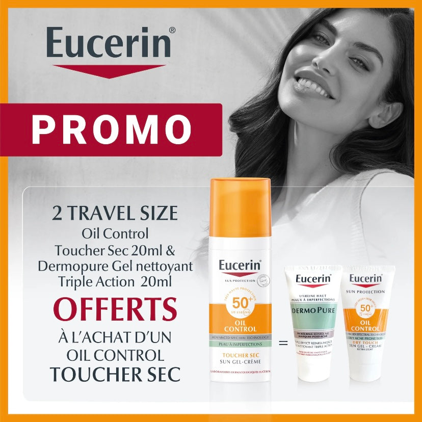 EUCERIN - Sun Protection Oil Control Gel-Crème SPF+ 50ml= Oil Control Toucher Sec 20ml + Dermopure Gel Nettoyant Triple Action 20ml OFFERTS