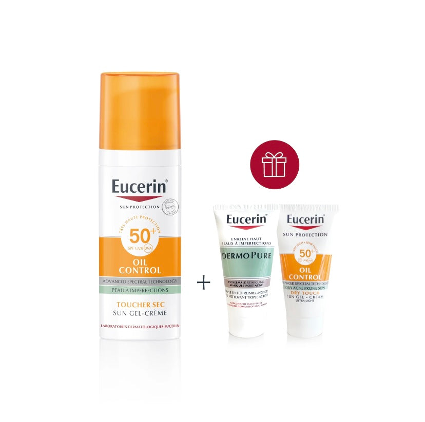 EUCERIN - Sun Protection Oil Control Gel-Crème SPF+ 50ml= Oil Control Toucher Sec 20ml + Dermopure Gel Nettoyant Triple Action 20ml OFFERTS