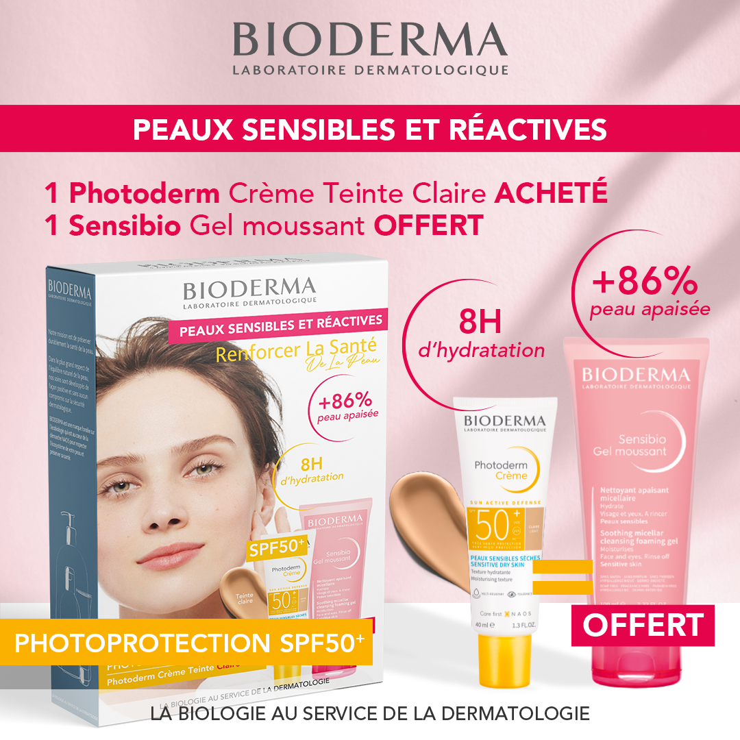 Bioderma PACK - 1 Photoderm Crème Teinte Claire ACHETÉ
1 Sensibio Gel moussant OFFERT -