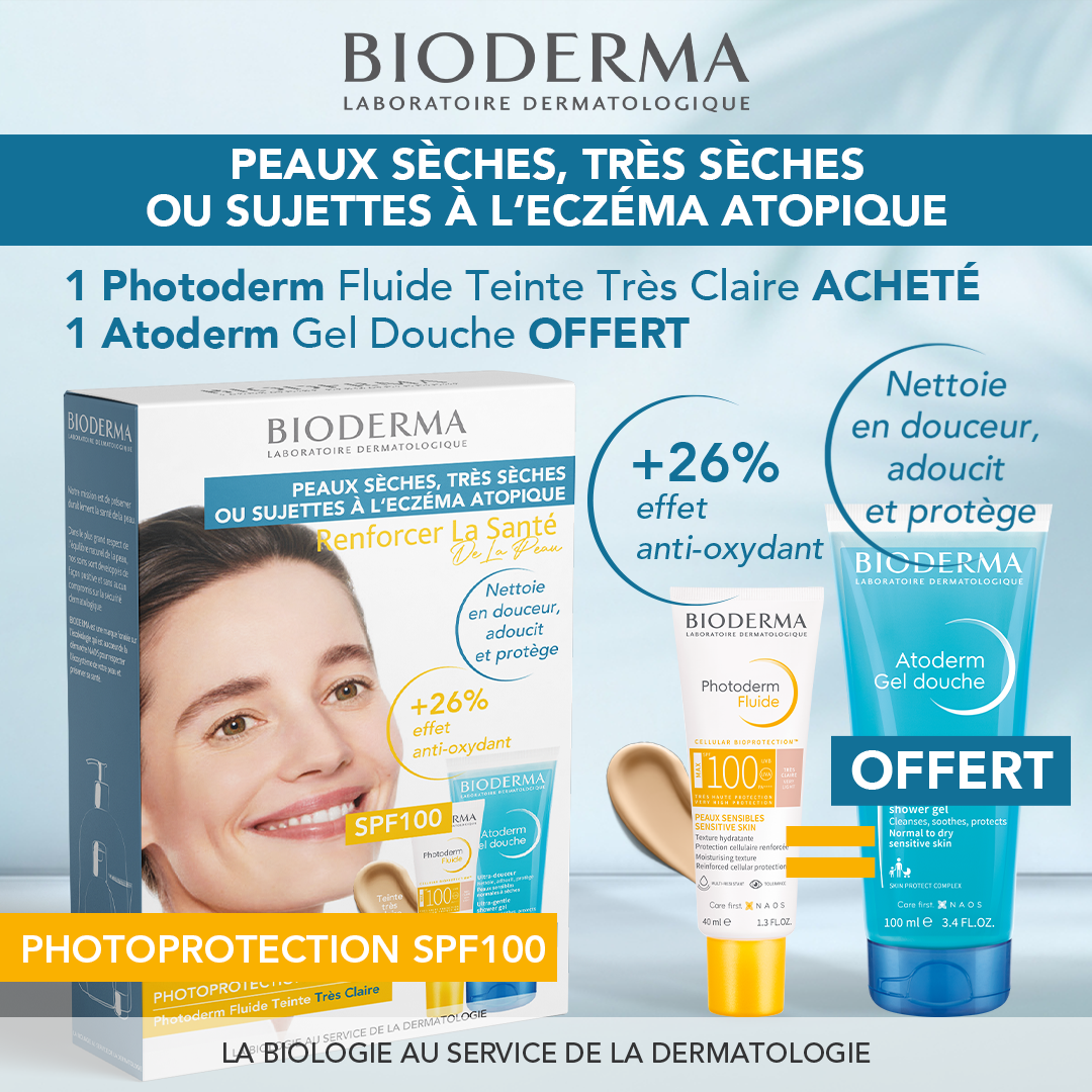 PACK BIODERMA - 1 Photoderm Fluide Teinte Très Claire ACHETÉ - 1 Atoderm Gel Douche OFFERT -