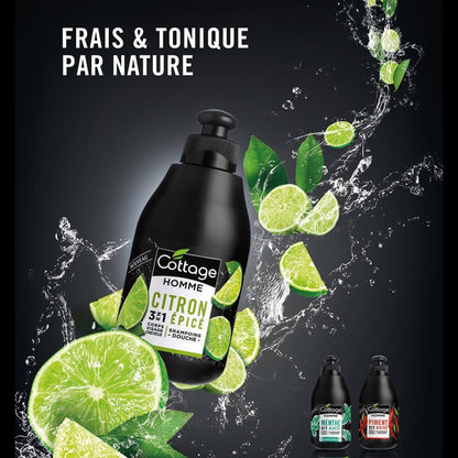 Cottage Shampoing Douche - Citron  Épicée Fresh Effect 3 en 1 - 250ml