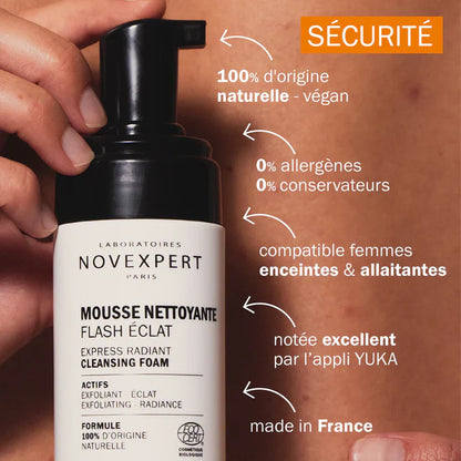 NOVEXPERT OFFRE SPECIALE DUO PEAU ECLATANTE sérum booster 30ml + Mousse Flash Eclat 150 ML + POCHON