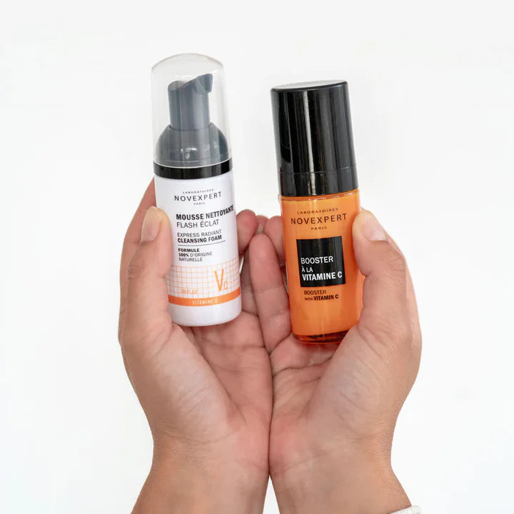 NOVEXPERT OFFRE SPECIALE DUO PEAU ECLATANTE sérum booster 30ml + Mousse Flash Eclat 150 ML + POCHON