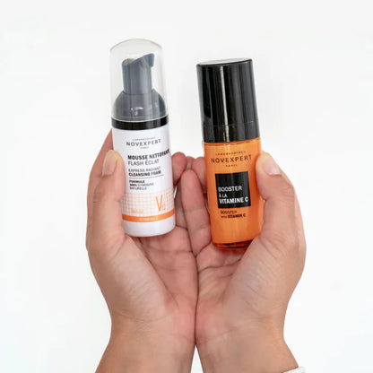 NOVEXPERT OFFRE SPECIALE DUO PEAU ECLATANTE sérum booster 30ml + Mousse Flash Eclat 150 ML + POCHON