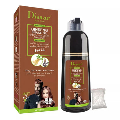 Disaar Shampooing Colorant Marron pour Cheveux à base de ginseng et d'huile de serpent, pour Couvrir les Cheveux Gris-blancs