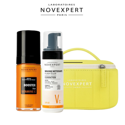 NOVEXPERT OFFRE SPECIALE DUO PEAU ECLATANTE sérum booster 30ml + Mousse Flash Eclat 150 ML + POCHON