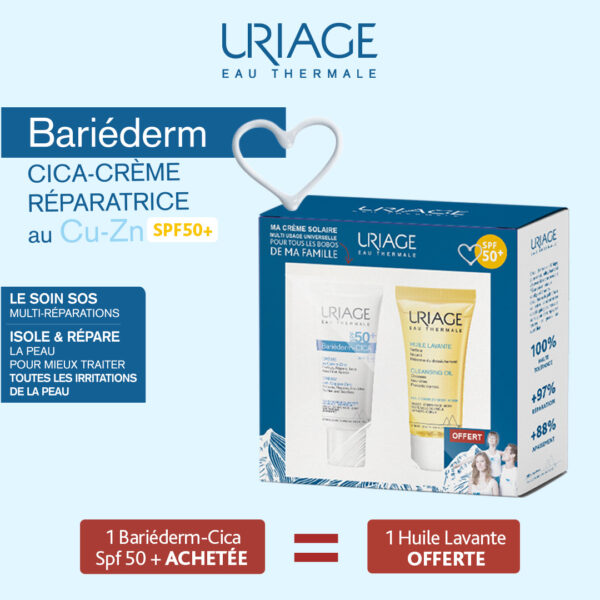 Uriage – Bariéderm – Cica-Crème SPF50+ au Cuivre-Zinc – 40 ml = Uriage Huile Lavante 50ml OFFERTE