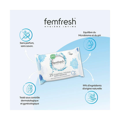 Femfresh Lingettes Intimes Peaux Sensibles 0% 25 Lingettes