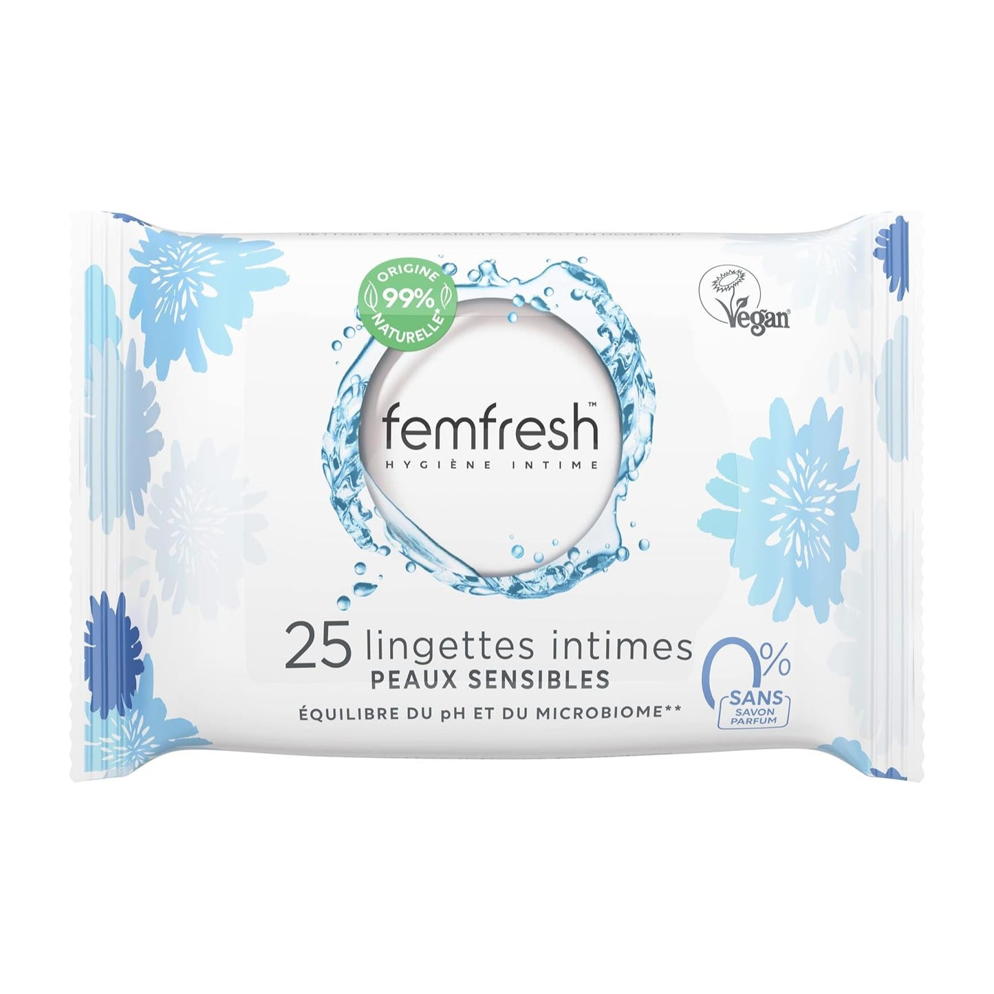 Femfresh Lingettes Intimes Peaux Sensibles 0% 25 Lingettes