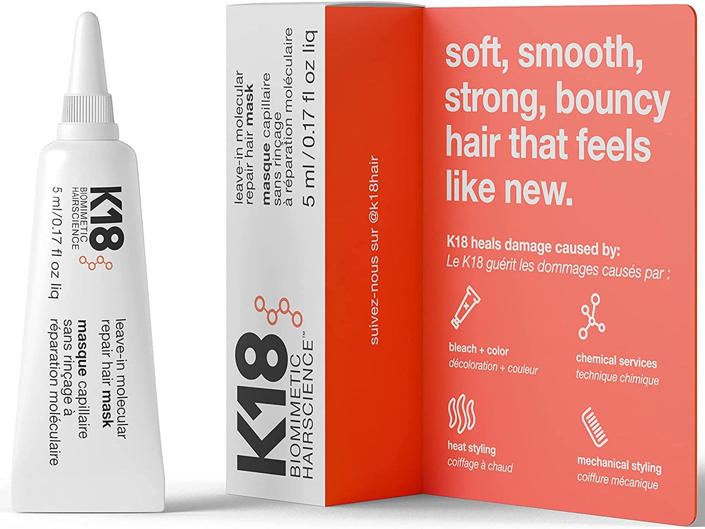 K18 Biomimetic Hairscience Leave-In Molecular Repair Hair Mask, 5 ml